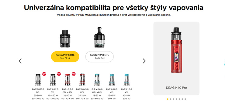 VOOPOO DRAG H40 Pro kompatibilita žeraviacich hláv